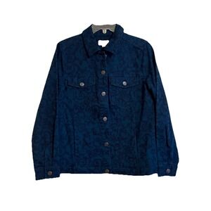 Denim &‎ Co. Laser Printed Denim Jacket with Pockets Dark Wash Sz XS Turquoise